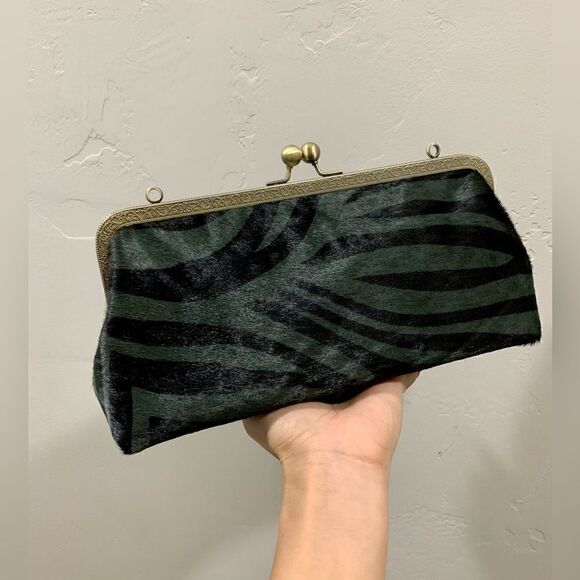 Handmade Real Hair-on-horsehide Leather Kisslock Clutch/Shoulder Bag/Crossbody